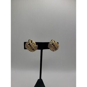 Vintage Lisner Gold Tone Rhinestone clip On Earrings Signed Jewelry